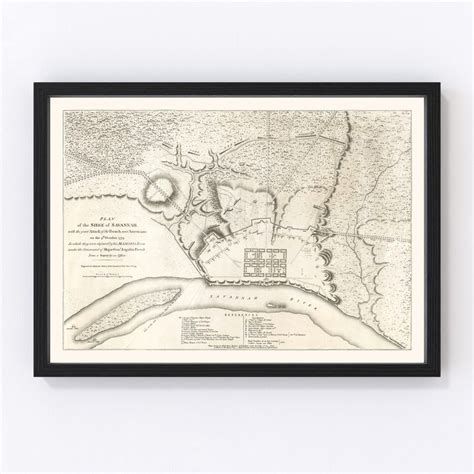 Savannah Map 1794 Old Map of Savannah Georgia Art Vintage Print Framed Canvas Portrait History ...