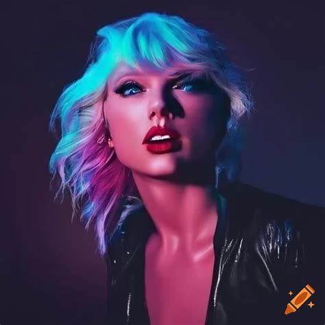 Neon glam rock album cover featuring taylor swift on Craiyon