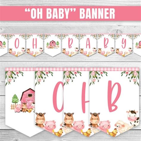 Oh Baby Banner Farm Animals Baby Shower Banner Pink Farm - Etsy