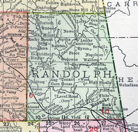 Randolph County, Alabama, Map, 1911, Roanoke, Wedowee, Wadley, Newell ...