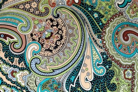 Colorful Vintage Fabric With Blue And Brown Paisley Print Stock Image ...