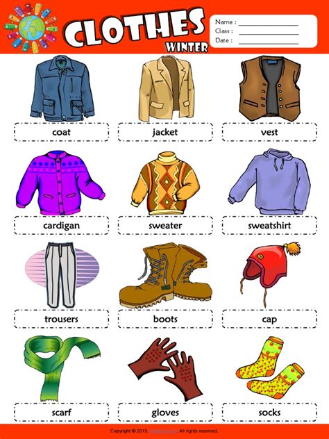 winter clothes esl picture dictionary for kids.pdf | Sweater | Sports ...