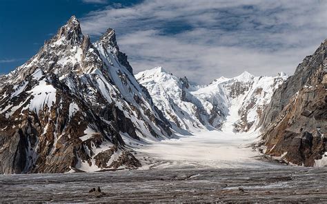 Biafo Glacier, rocks, Karakorum, mountain landscape, Gasherbrum IV, Gasherbrum III, HD wallpaper ...