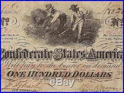 1862 $100 Dollar Bill Confederate States Currency CIVIL War Cotton Hoer ...