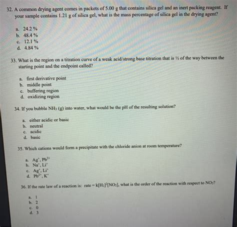 Solved 32. A common drying agent comes in packets of 5.00 g | Chegg.com