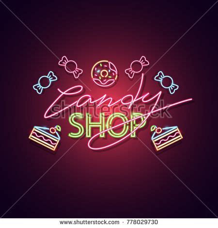 Candy shop neon sign. Neon sign, bright signboard, light banner. Vector icon | Candy shop, Neon ...