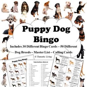 30 Puppy Dog Bingo Cards Dog Birthday Party Game Dog Breeds Dog Lover Gift Real Picture Bingo ...