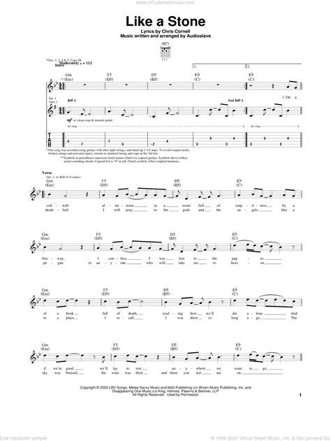 Audioslave - Like A Stone sheet music for guitar (tablature)