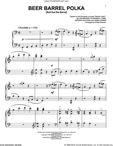 Brown - Beer Barrel Polka (Roll Out The Barrel) sheet music for piano solo