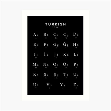 "Turkish Alphabet Chart, Turkey Language Chart, Black" Art Print by typelab | Redbubble