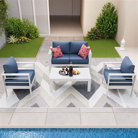 ELPOSUN Aluminum Patio Furniture Set, 5 Pcs Metal Modern Outdoor Sofa ...