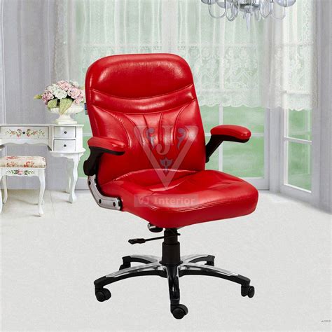 Executive Leather Chair In Cherry Color Low Back At VJ Interior