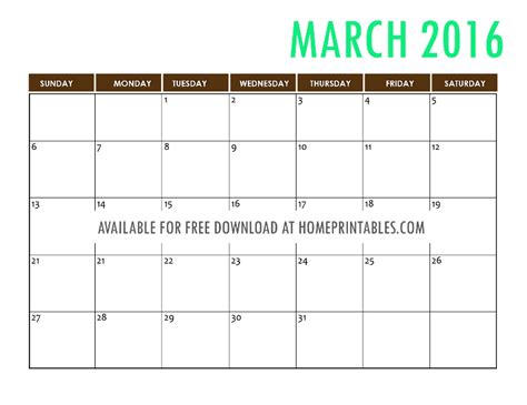 free printable march 2016 calendar - Home Printables