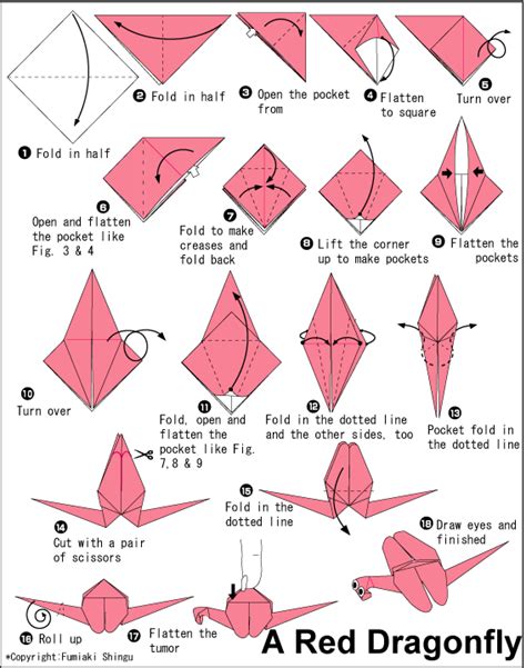 Red Dragonfly - Easy Origami instructions For Kids