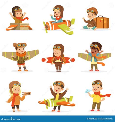 Small Children in Pilot Costumes Dreaming of Piloting the Plane ...