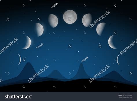 Moon Phases On Dark Night Sky Stock Vector (Royalty Free) 693152458 ...