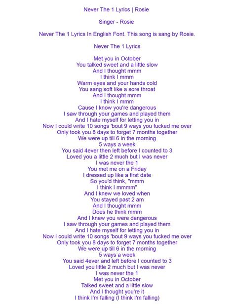 Never The 1 Lyrics | Lyrics, Song lyric quotes, All new songs