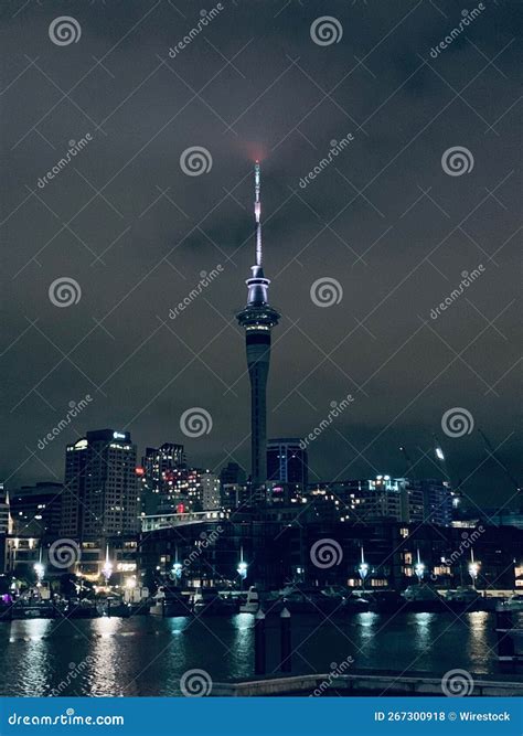 Auckland Sky Tower at Night, in the North Island, New Zealand Editorial ...