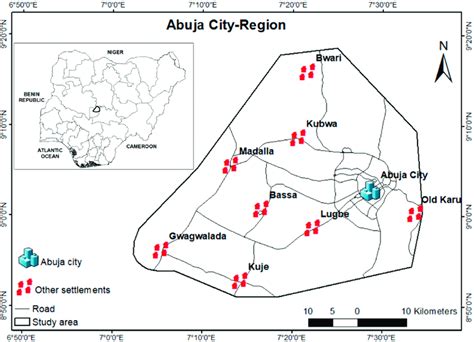 Map of the Abuja city-region showing the locations of Abuja city and ...