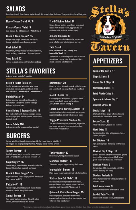 Our Menu - Stella's Black Dog Tavern - Plymouth, Michigan