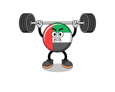 UAE flag mascot cartoon lifting a barbell 16262383 Vector Art at Vecteezy