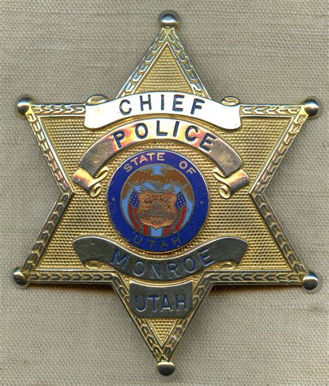 Nice, Large 1970's Monroe, Utah Police Chief Badge.: Flying Tiger ...