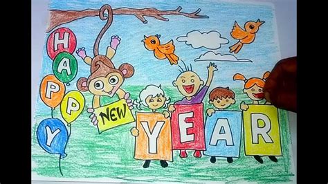 DIY ||Easy Happy New Year Drawing for Kids - YouTube