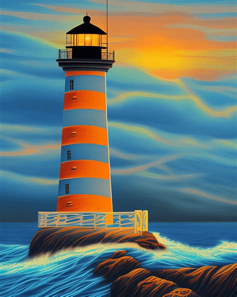 Lighthouse at Sunrise Painting · Creative Fabrica