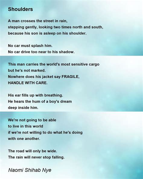 Shoulders Poem by Naomi Shihab Nye - Poem Hunter