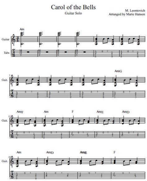 Carol of the Bells (Guitar Solo) - Sheet Music - Marie's Music