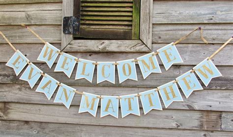 Welcome Baby Cream Blue and Gold Banner Baby Shower Banner - Etsy