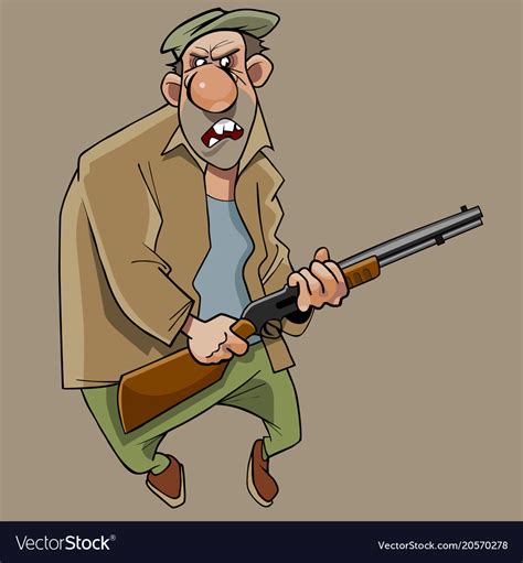 Cartoon angry funny man with a gun in his hands Vector Image