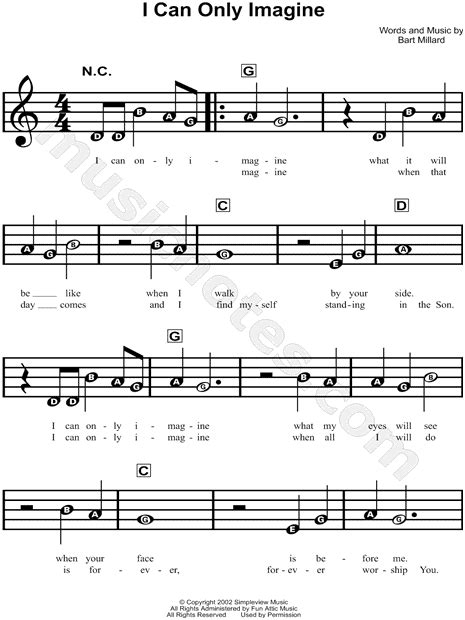 MercyMe "I Can Only Imagine" Sheet Music for Beginners in C Major - Download & Print - SKU ...