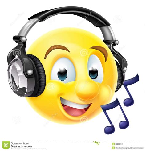 Foto acerca Auriculares que llevan de un emoji del emoticon y el escuchar la música o canto ...