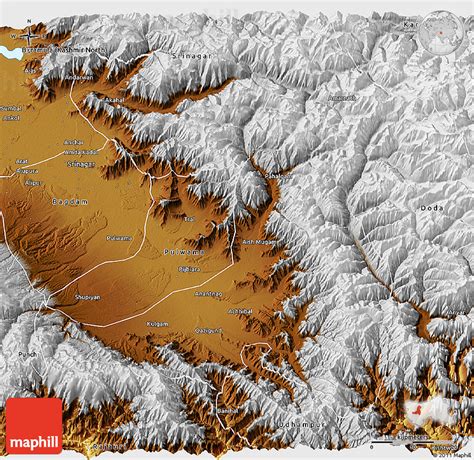 Physical 3D Map of Anantnag (Kashmir South)