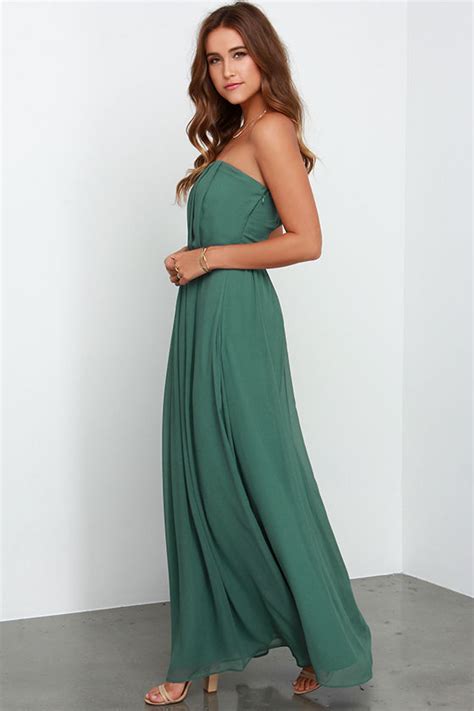 Dark Sage Green Dress - Maxi Dress - Strapless Gown - $99.00