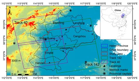 Study area and coverage of SAR data tracks superimposed on one ...