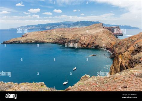 Panoramic view of "Ponta de Sao Lourenco" coastline with Madeira island ...