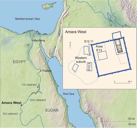 Map of Egypt and Sudan showing the location of Amara West, and [inset ...