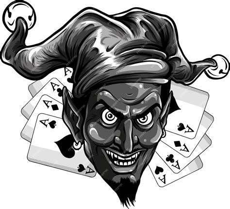 Premium Vector | Illustration of Monochrome Jester s mask with cards