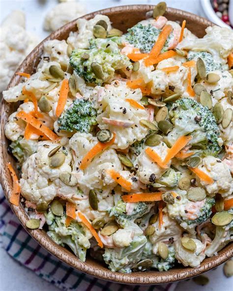 Easy Creamy Broccoli Cauliflower Salad Recipe | Healthy Fitness Meals