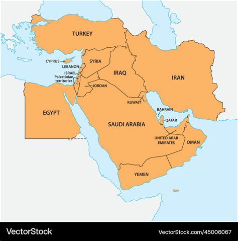 Map of geopolitical region middle east Royalty Free Vector