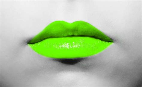 Female Lips Close-up With Light Green Lipstick Bright Juicy Color On A Background Of Black And ...