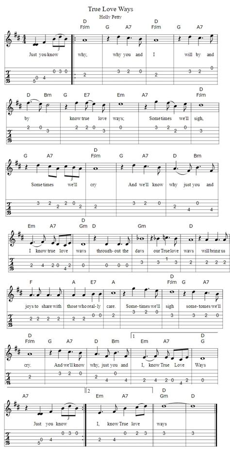 True Love Ways Mandolin Sheet Music Tab - Tenor Banjo Tabs