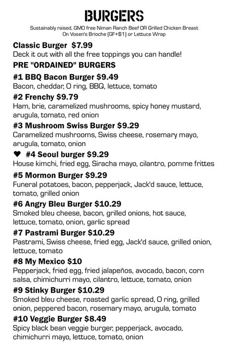 Fat Jack’s menu – SLC menu