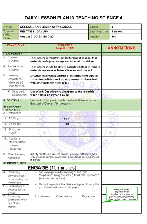 Deped Science Lesson Plan Format 2023 - Image to u