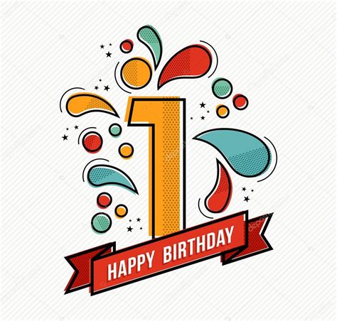 Colorful happy birthday number 1 flat line design Stock Illustration by ©cienpies #109286890