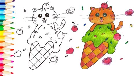 How to draw cute cat on ice cream#drawingtutorial#icecream #coloring # ...