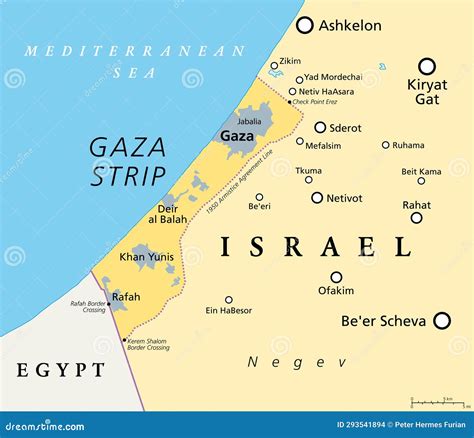 Faixa De Gaza E Arredores De Um Mapa Político Do Território Palestino ...