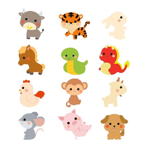 Premium Vector | Cute Chinese Zodiac animals set